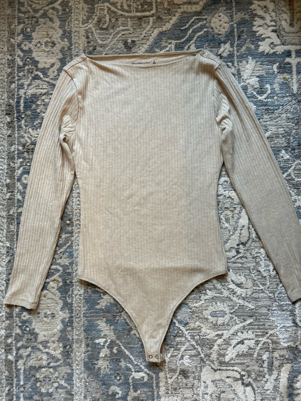 Abercrombie & Fitch Cream Long Sleeve Boatneck Bodysuit